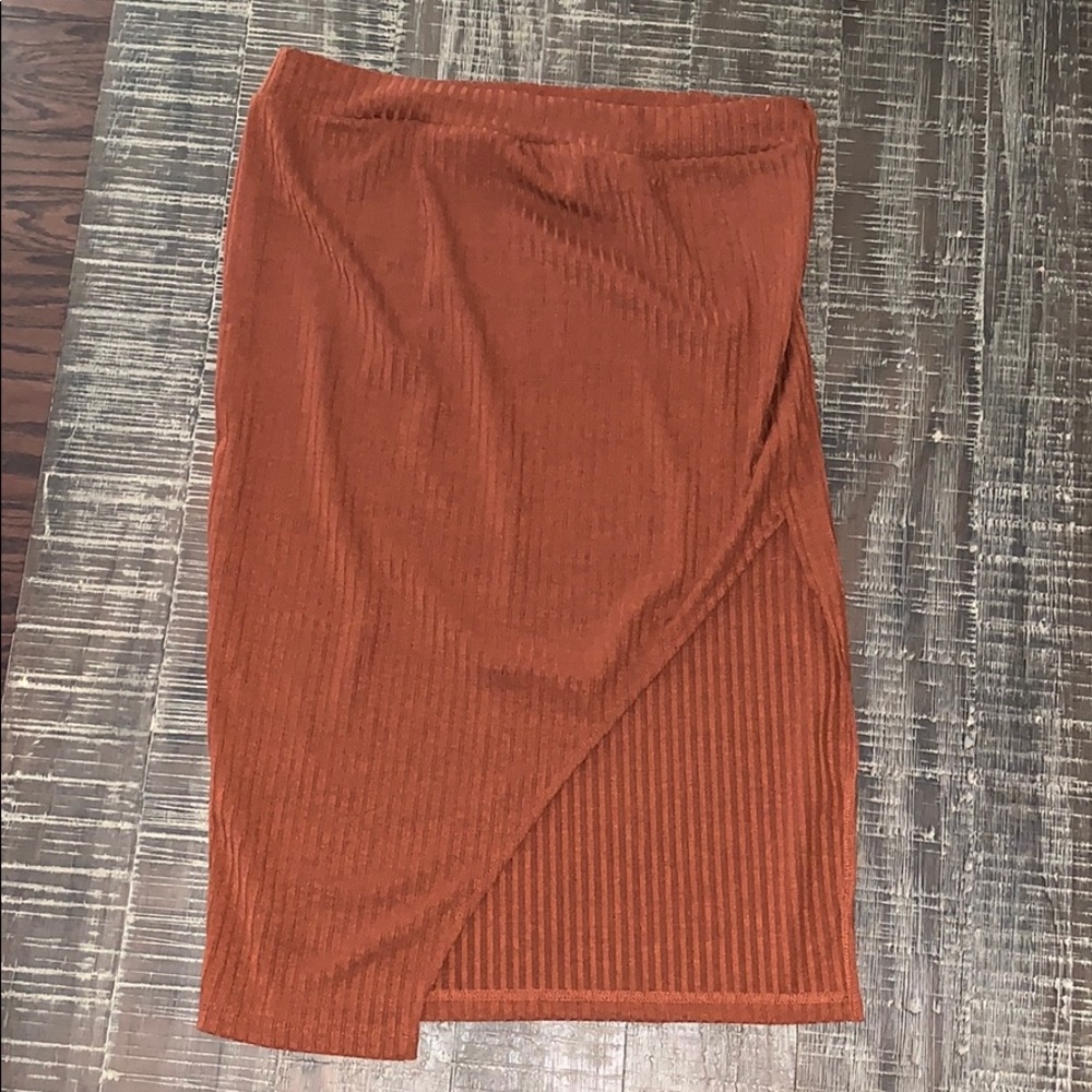 NWOT Burnt Orange Asymmetrical Midi Skirt